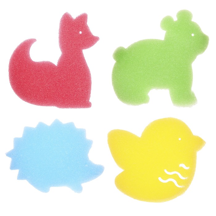 Детская губка-мочалка «Зверята» для купания, игровой набор 4 шт.