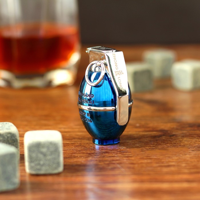 Зажигалка электронная, в виде гранаты, синяя, (+ USB провод) 3х4х6 см