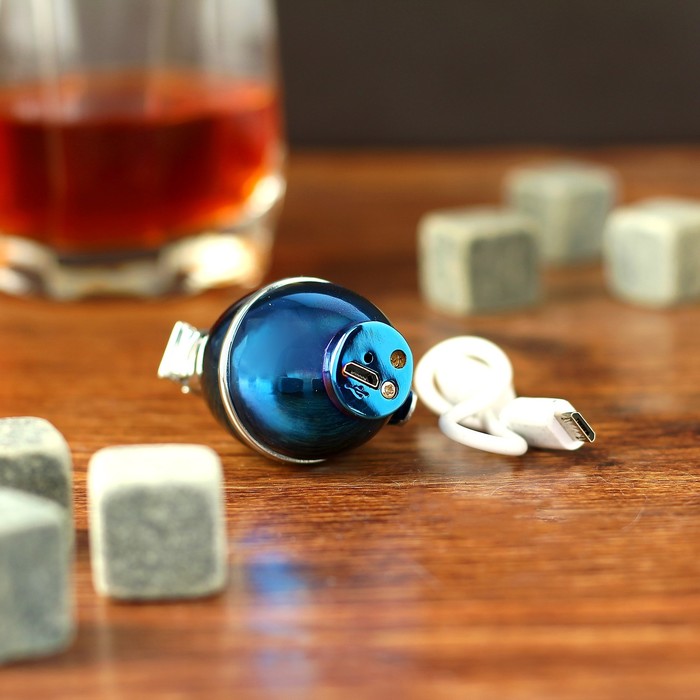 Зажигалка электронная, в виде гранаты, синяя, (+ USB провод) 3х4х6 см