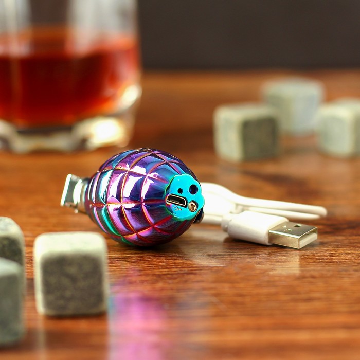 Зажигалка электронная, в виде гранаты, градиент, синяя, (+ USB провод) 3х4х6 см