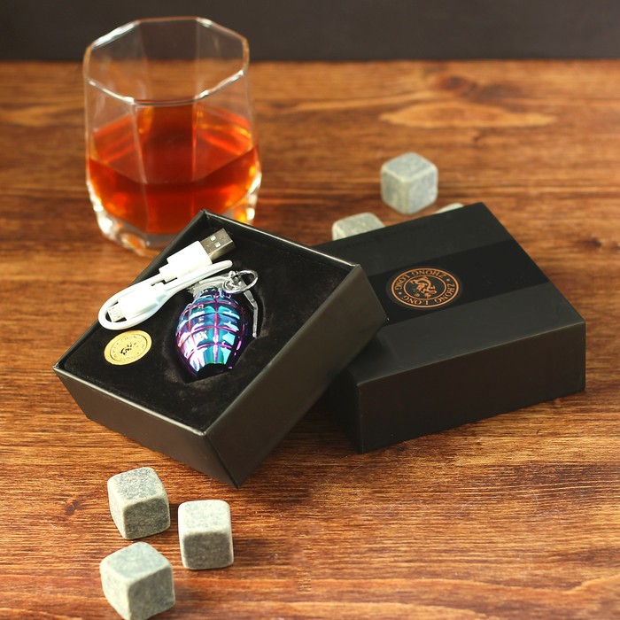 Зажигалка электронная, в виде гранаты, градиент, синяя, (+ USB провод) 3х4х6 см