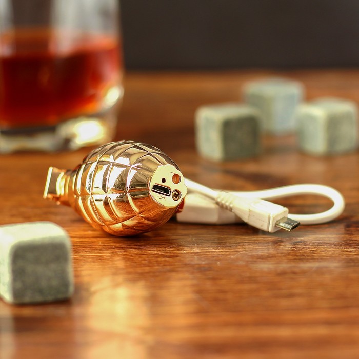 Зажигалка электронная, в виде гранаты, золотая, (+USB провод) 3х4х6 см