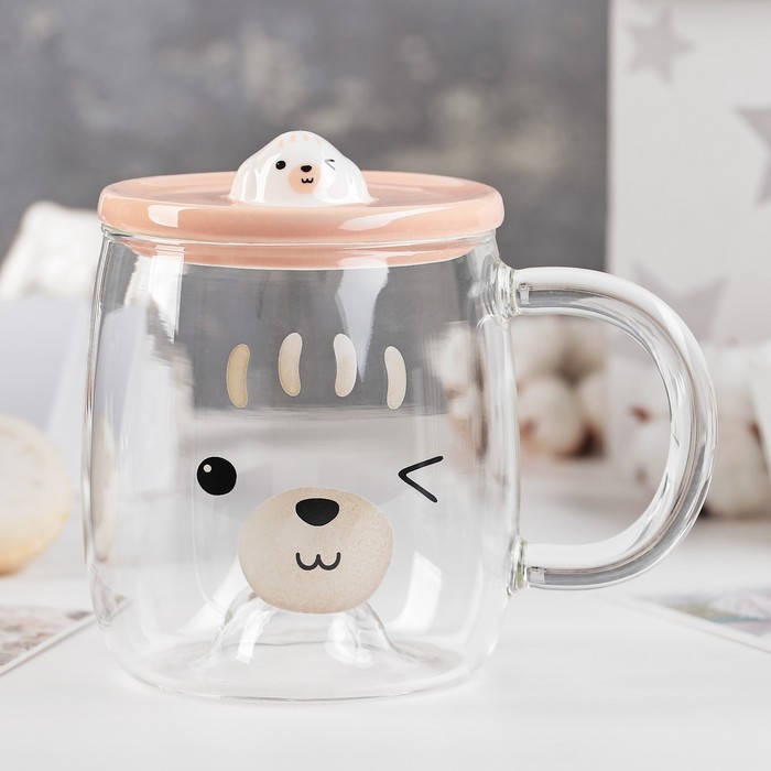 Кружка 500 мл "Настроение", с крышкой, рисунок МИКС