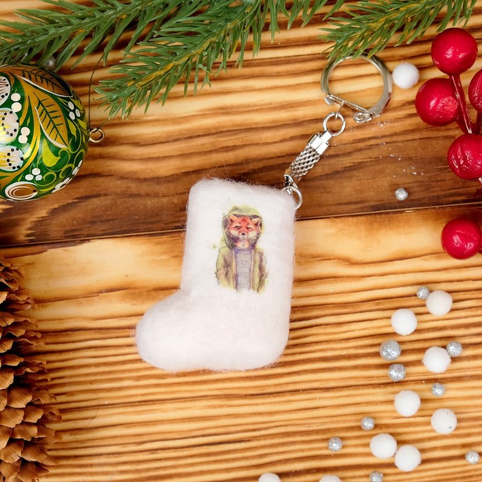 Брелок «Валенок», лис в капюшоне, 5,5×4 см, ручная работа