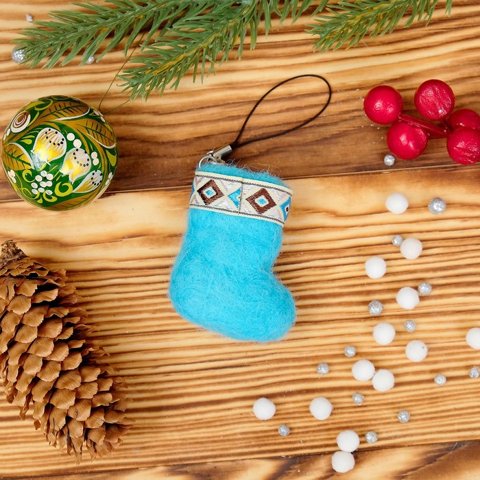 Брелок «Валенок», голубой, 5.5 × 4 см, ручная работа