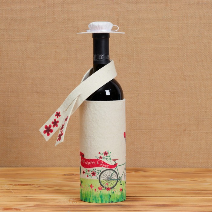 Одежда на бутылку «Дама», чехол, шарфик, шляпка, ручная работа