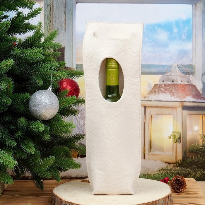 Сумка для бутылки, бежевая, ручная работа