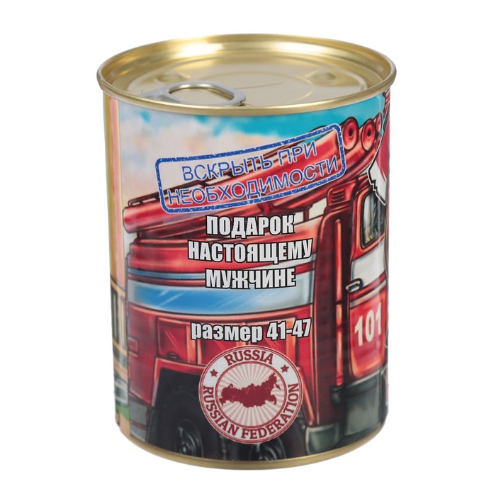 Носки в консервной банке "Носки отважного пожарного" (носки мужские, цвет черный)