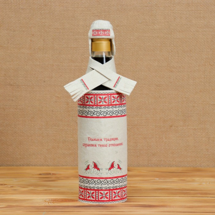 Одежда на бутылку «Мезень», чехол, шарфик, шляпка, ручная работа