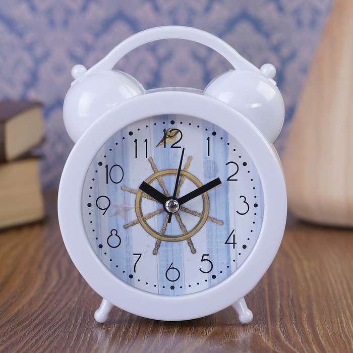 Будильник в виде ретро будильника круг, морская тематика, d= 10см, микс