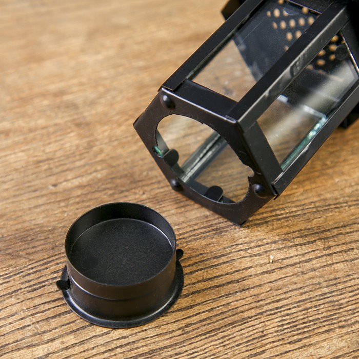 Подсвечник металл, стекло 1 свеча "Фонарик на ветке" чёрный 29х15х10,5 см