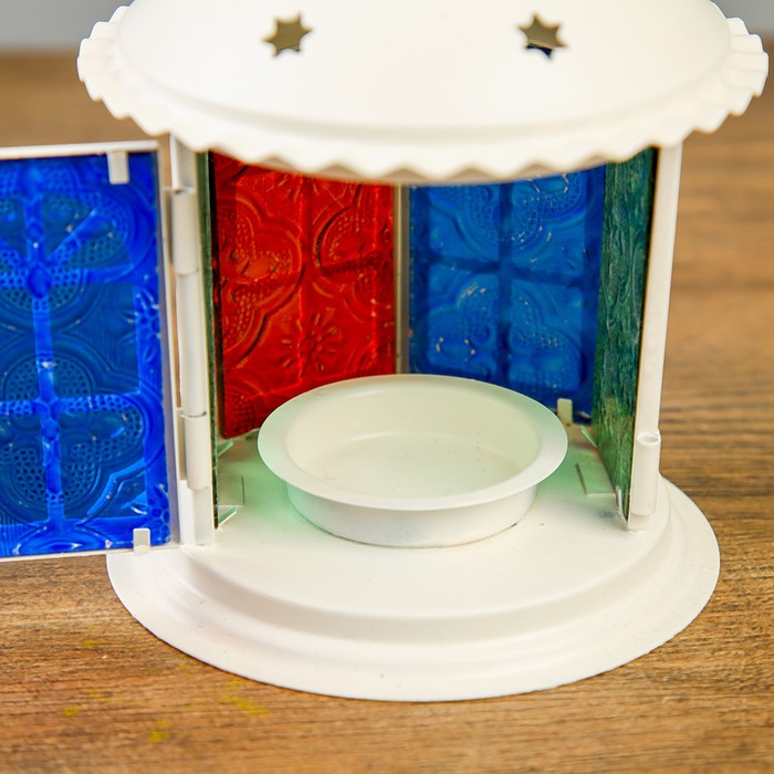 Подсвечник металл на 1 свечу "Беседка с витражными стёклами" белый 13х11х11 см