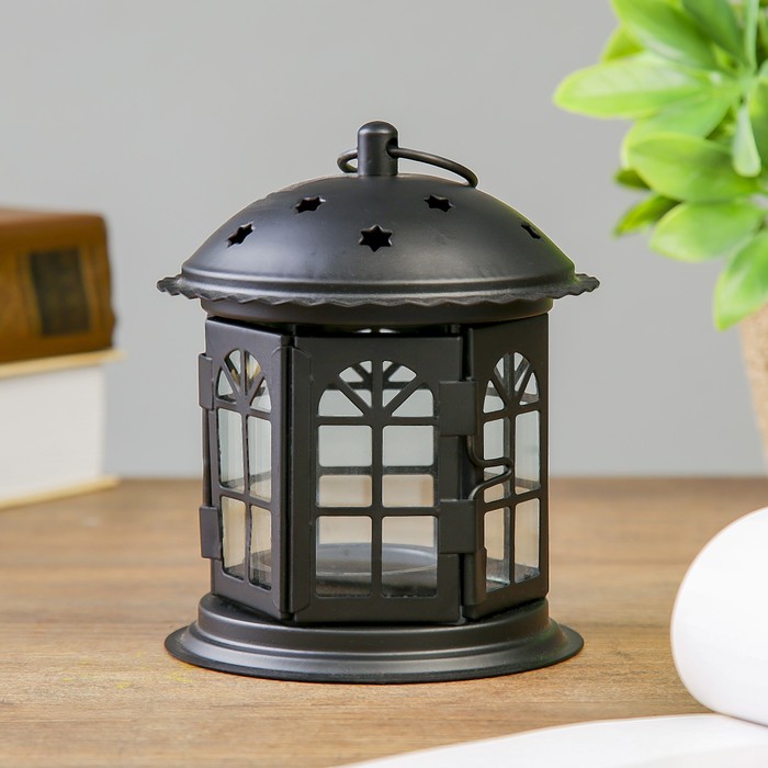 Подсвечник металл на 1 свечу "Беседка с витражными стёклами" чёрный 13х11х11 см