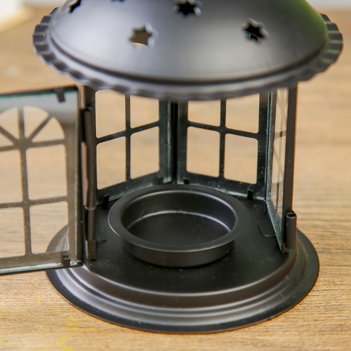 Подсвечник металл на 1 свечу "Беседка с витражными стёклами" чёрный 13х11х11 см