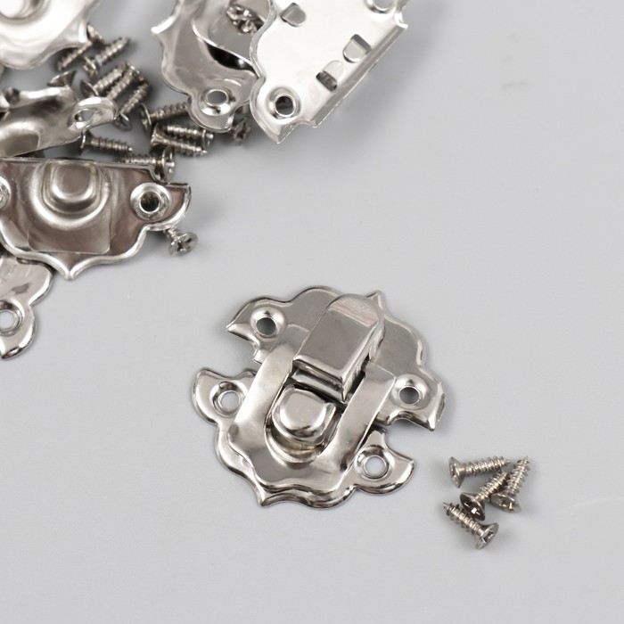 фото Замок металл для шкатулки серебро + гвозд. набор 10 шт 2,9х3 см арт узор