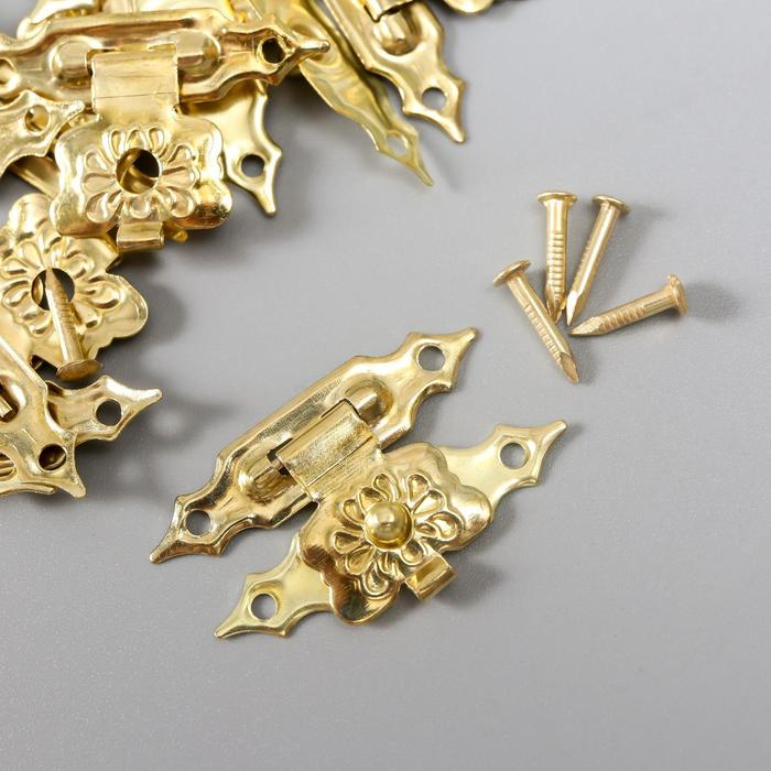 фото Замок металл для шкатулки золото + гвозд. набор 10 шт 1,9х3 см арт узор