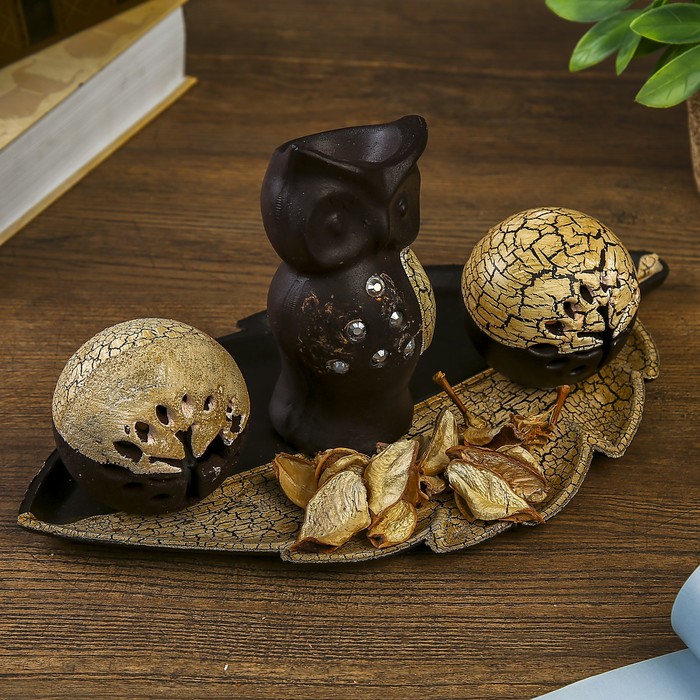 Подставка под благовония МДФ 2 свечи от батареек "Совушка и деревце" сухоцвет 14х30х16 см