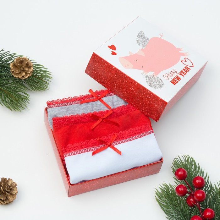 Набор трусов женских KAFTAN "New Year" стринги, МИКС, р-р S (42-44), хл. 95%; эл. 5%