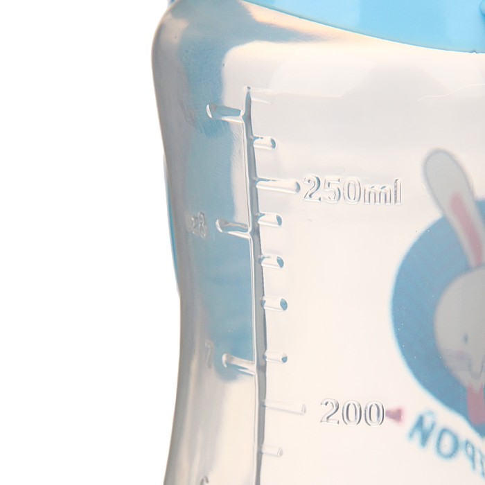 Бутылочка для кормления «Зайка супергерой» детская приталенная, с ручками, 250 мл, от 0 мес., цвет голубой