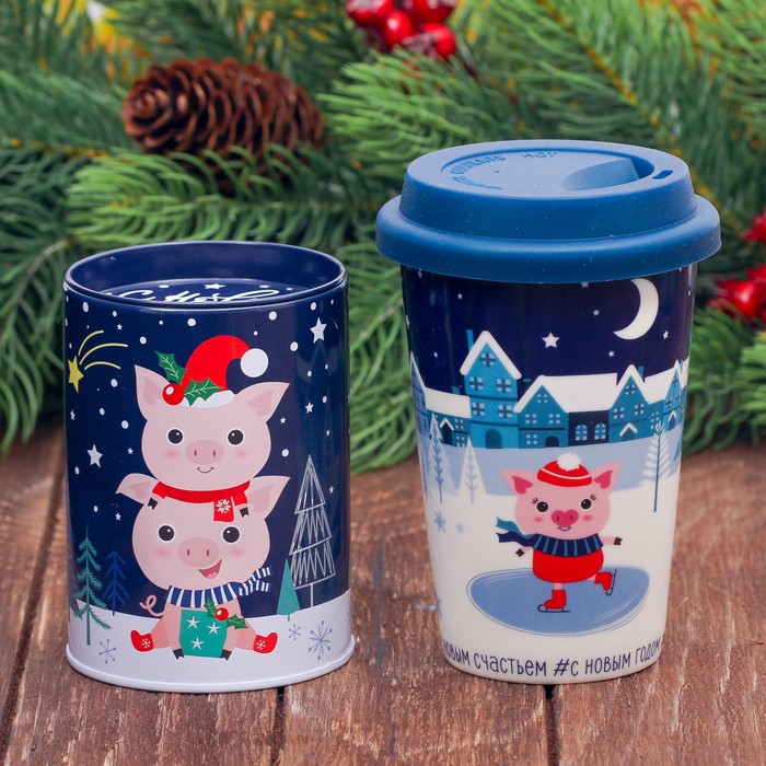 Набор "Новый год исполнит все желания", копилка, стакан 300 мл