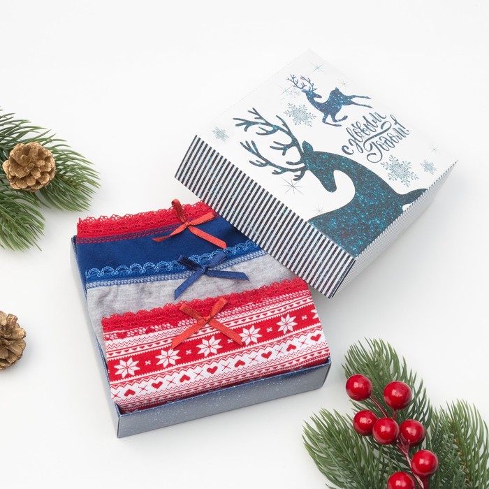 Набор Трусов женских KAFTAN "С Новым Годом" стринги, р-р L (50-52), хл. 95%; эл. 5%