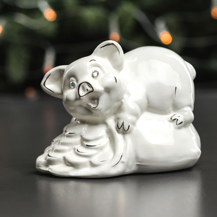 Копилка "Свинка на мешке" белая глазурь