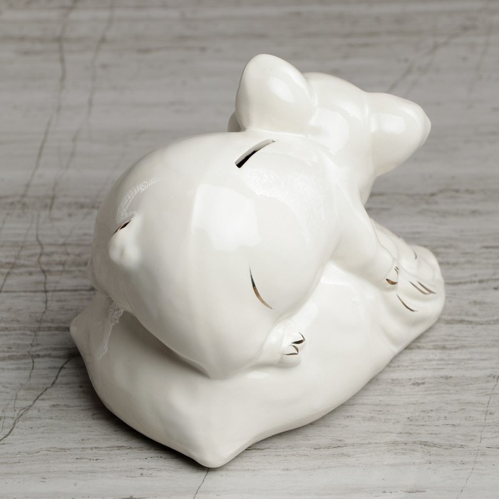 Копилка "Свинка на мешке" белая глазурь