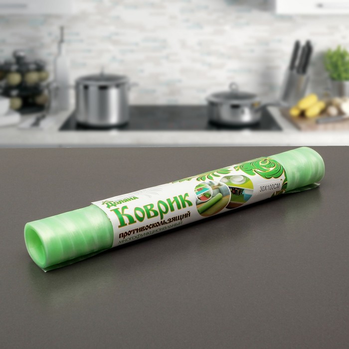 Коврик противоскользящий 30х100 см "Одуванчики", цвет зелёный