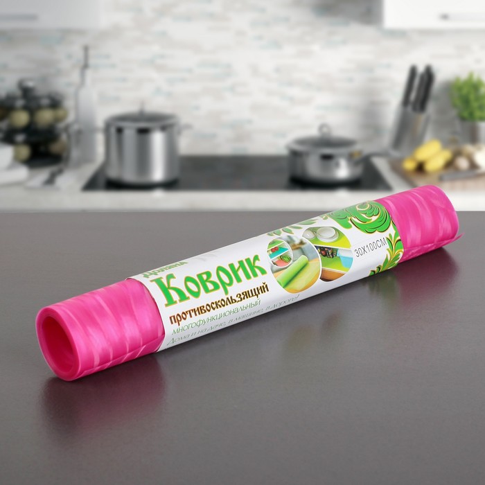 Коврик противоскользящий 30х100 см "Одуванчики", цвет розовый