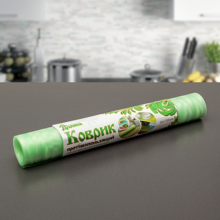 Коврик противоскользящий 30х150 см "Одуванчики", цвет зелёный