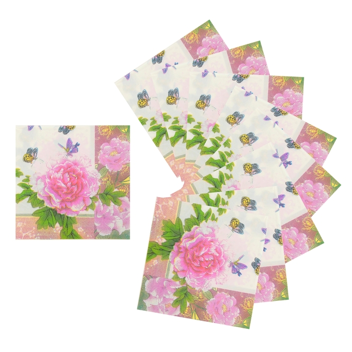 Салфетки бумажные "Пион с бабочками"
