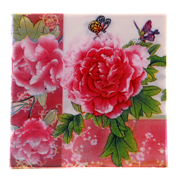 Салфетки бумажные "Пион с бабочками"