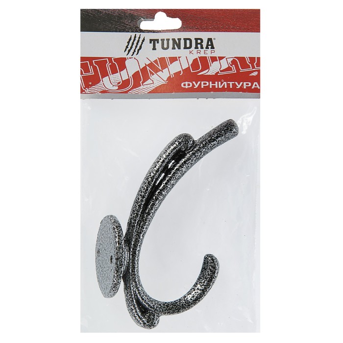 Крючок мебельный двухрожковый TUNDRA krep, КМ01BM, цвет серебро на черном