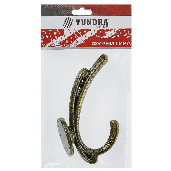Крючок мебельный двухрожковый TUNDRA krep, КМ01DA, цвет золото на черном