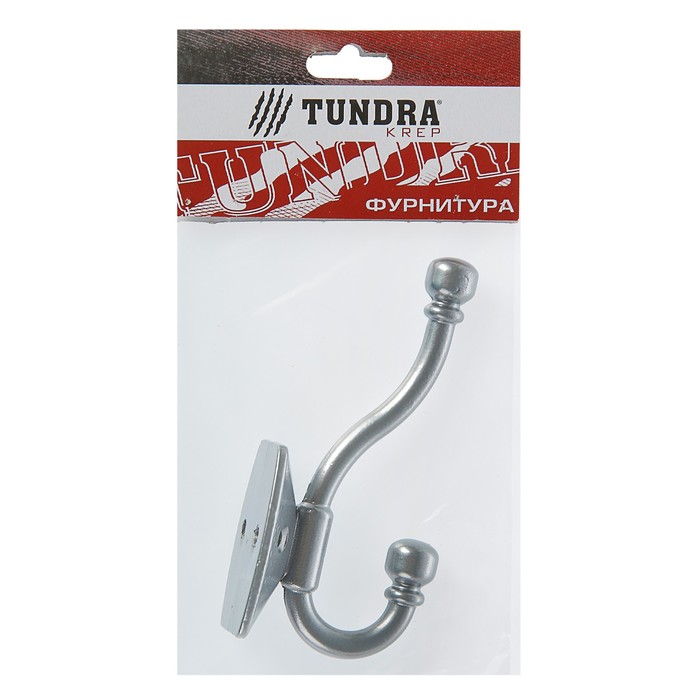 Крючок мебельный двухрожковый TUNDRA krep, КМ04SM, цвет серебристый металлик