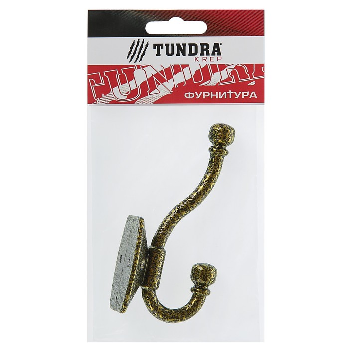 Крючок мебельный двухрожковый TUNDRA krep, КМ04BS, цвет золото на черном