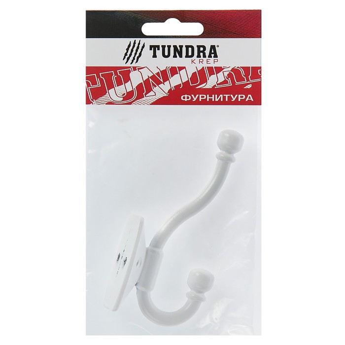 Крючок мебельный двухрожковый TUNDRA krep, КМ04HS, цвет белый матовый