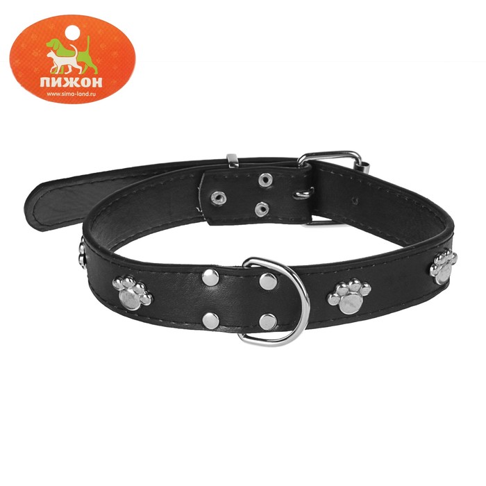Ошейник двухслойный усиленный с лапками и выносным кольцом, 58 х 3 см, искусств кожа, черный 28307