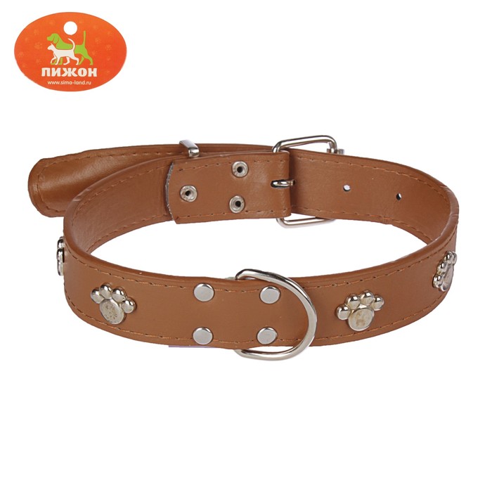 Ошейник двухслойный усиленный с лапками и выносным кольцом, 58 х 3 см, иск. кожа, коричневый 28307