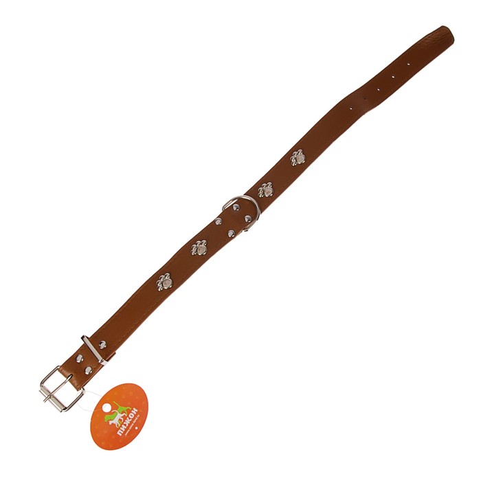 Ошейник двухслойный усиленный с лапками и выносным кольцом, 58 х 3 см, иск. кожа, коричневый 28307