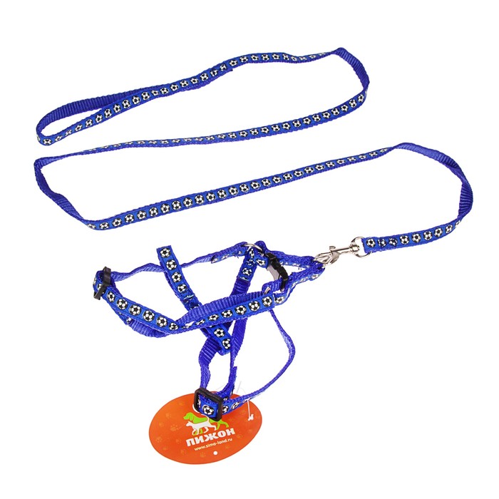 Комплект прошитый "Футбол", ширина 1 см, поводок 120 см, шлейка 23-32 см, синий