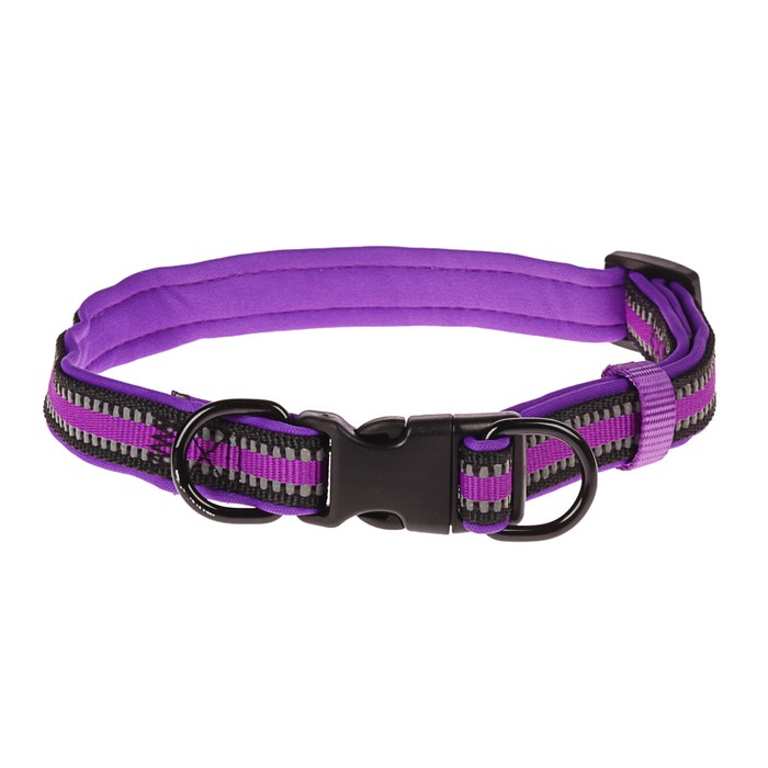 Ошейник двуслойный неопрен и полиэстер, светоотражающий, 2 х 35-50 см, фиолетовый