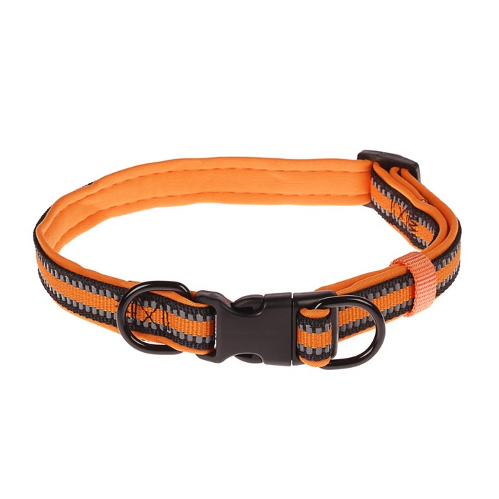 Ошейник двуслойный неопрен и полиэстер, светоотражающий, 2 х 35-50 см, оранжевый