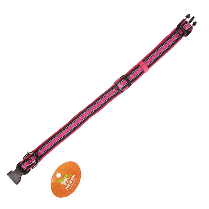 Ошейник двуслойный неопрен и полиэстер, светоотражающий, 2 х 35-50 см, розовый