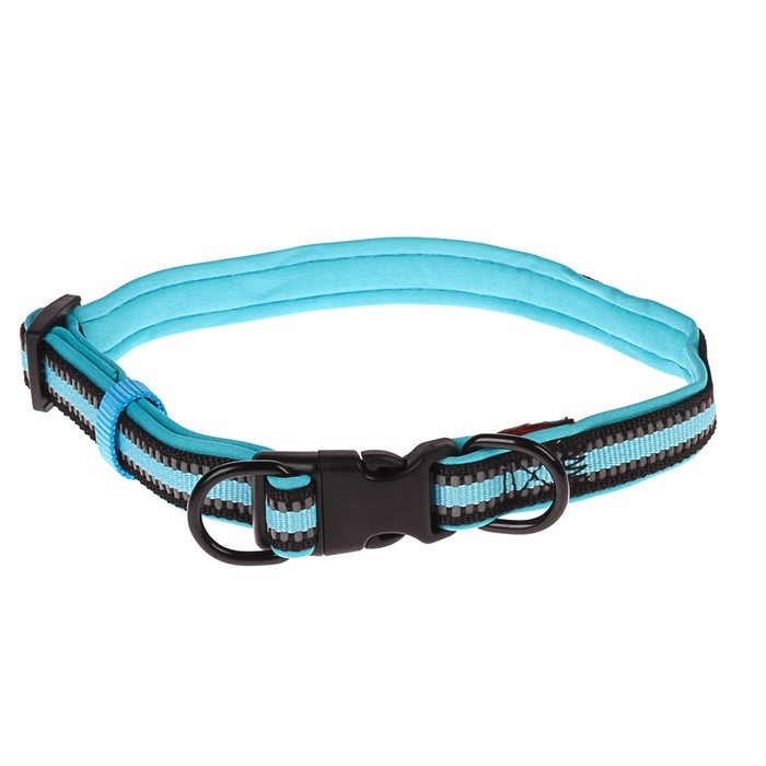 Ошейник двуслойный неопрен и полиэстер, светоотражающий, 2 х 35-50 см, синий