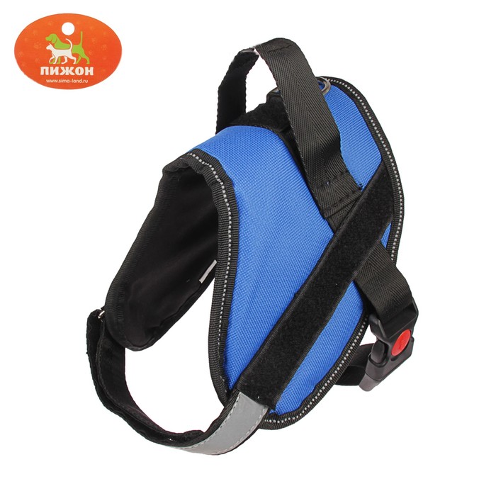 Шлейка мягкая, светоотражающая на шее, размер S, ОШ 42±8 см (липучка), ОГ 43-54 см, синяя