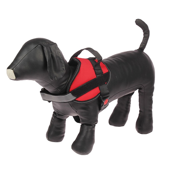 Шлейка мягкая, светоотражающая на шее, размер S, ОШ 42±8 см (липучка), ОГ 43-54 см, красная 327614