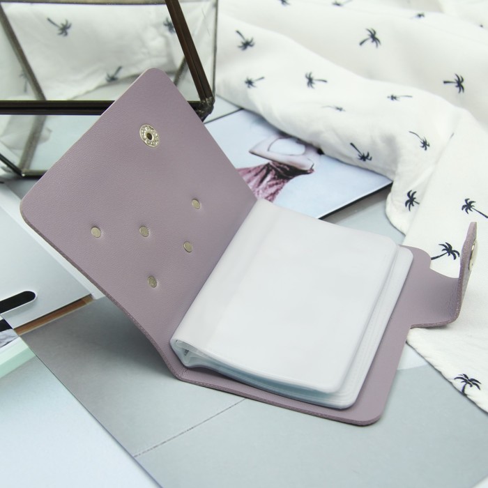 Визитница, 28 кардхолдеров, на кнопке, цвет фиолетовый