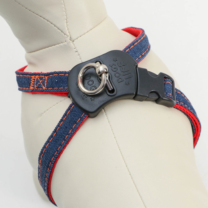 Шлейка многоразмерная регулируемая быстросъемная, ОГ+ОШ 40-70 см, до 15 кг, джинс-красная