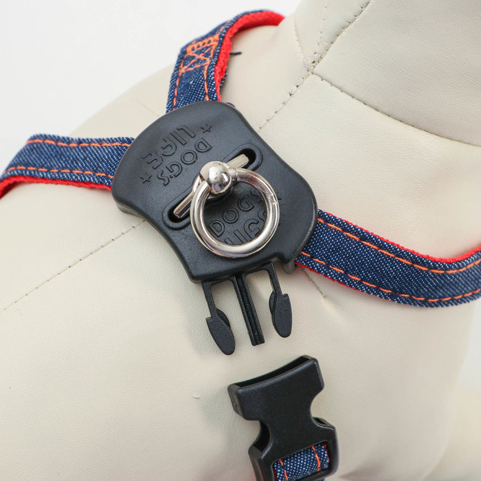 Шлейка многоразмерная регулируемая быстросъемная, ОГ+ОШ 40-70 см, до 15 кг, джинс-красная